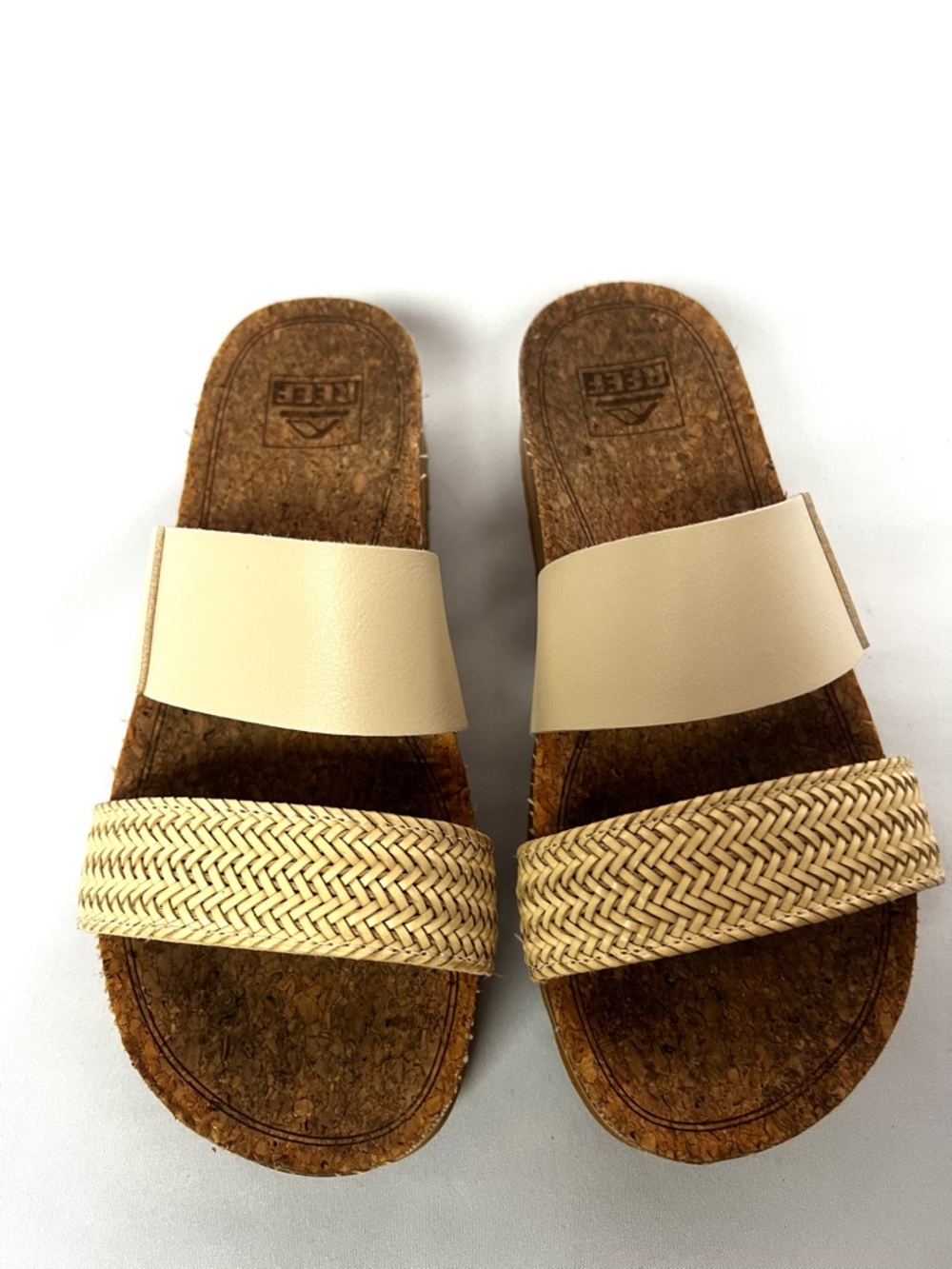 Reef Cushion Vista Hi Slides Beige Cork Platform Sandals Women 7